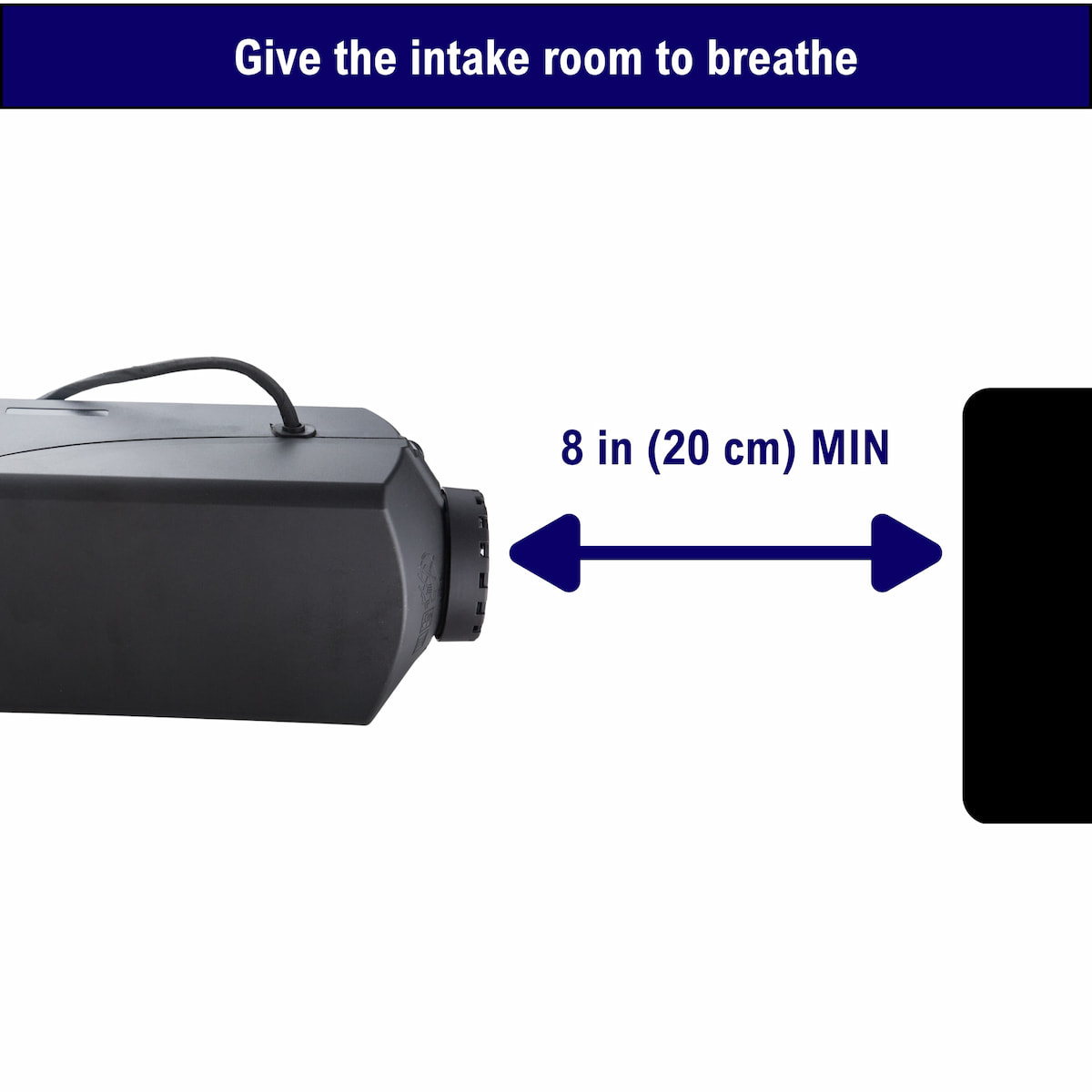 Minimum 8 inch clearance required around a diesel heater combustion air intake